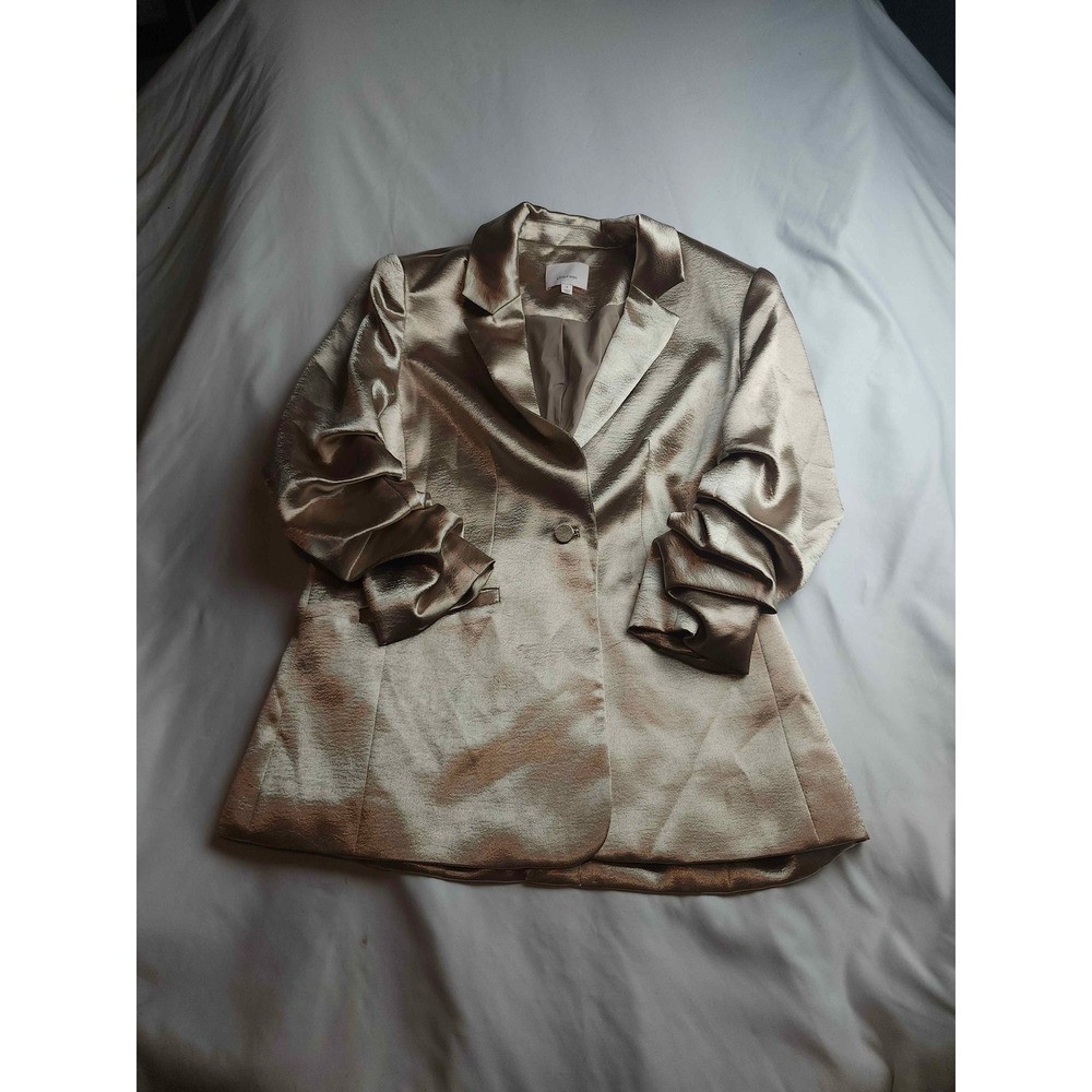 Cinq a Sept Khloe Ruched Sleeve Blazer Metallic Champagne Gold Womens Size 4